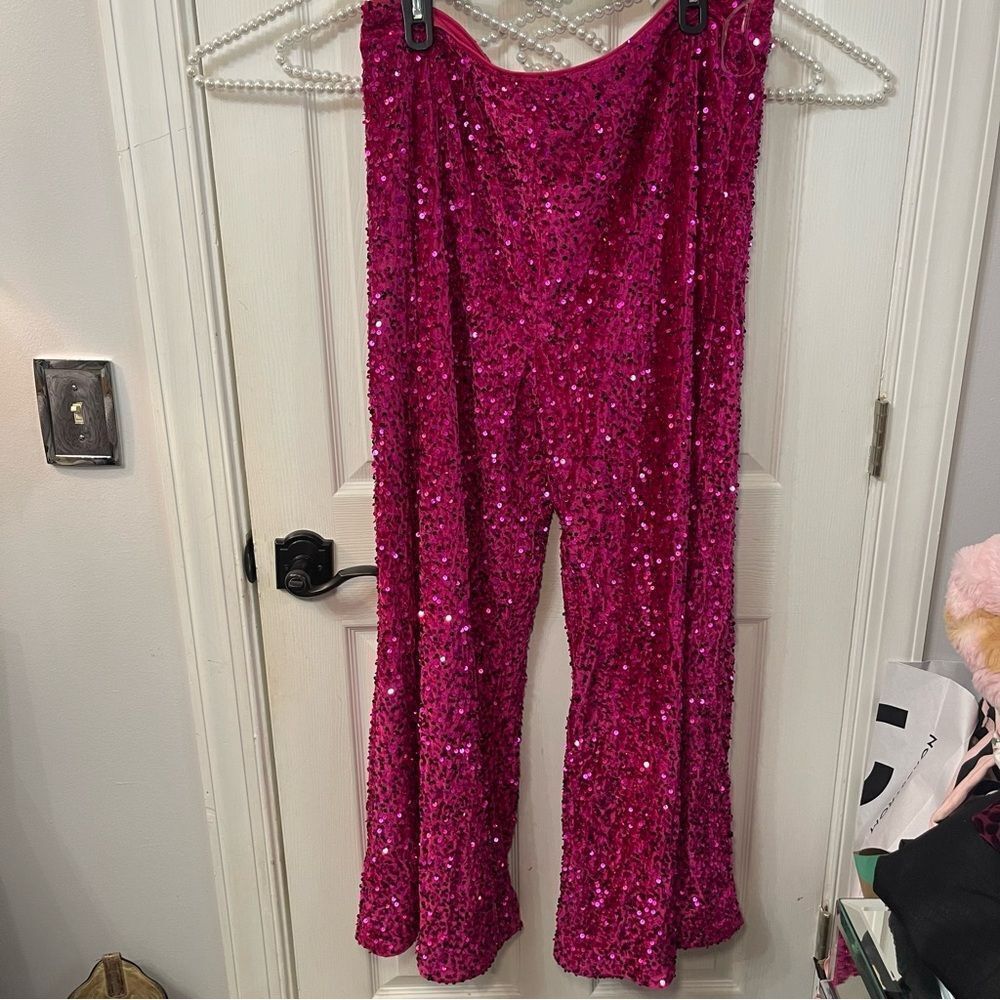 Sequin Wide Leg Pants - Pink
